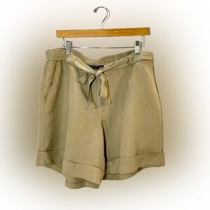 Lane Bryant 14/16 Linen Blend Khaki Tie Belt Shorts